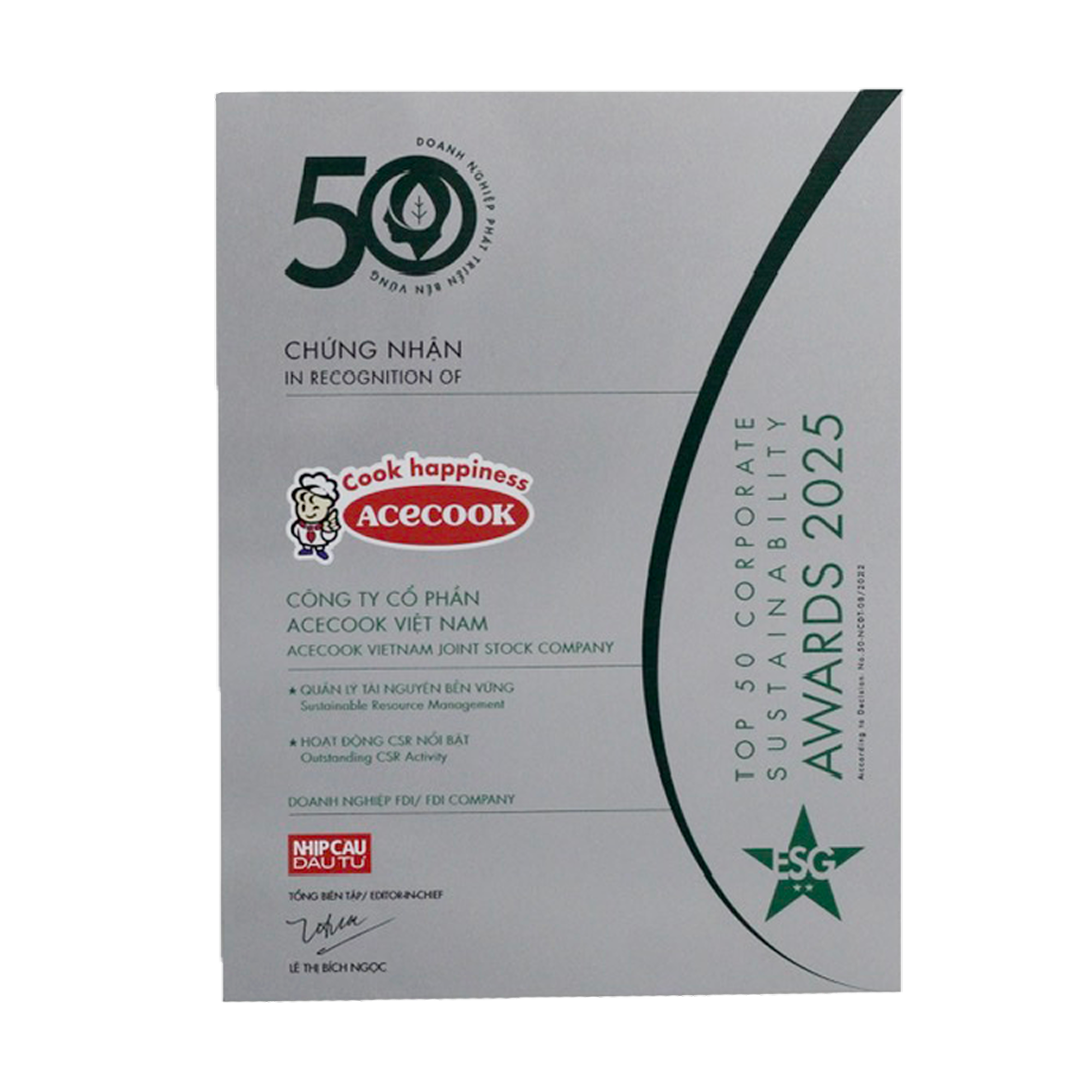 Top 50 Doanh nghiệp phát triển bền vững tiêu biểu Việt Nam 2025 - CSA 2025